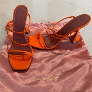 NEE: Amina Muaddi Naima Patent leather sandals pump orange.  RARE size 39.5